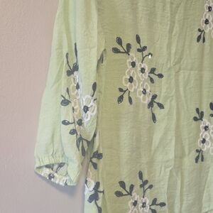 Floral Embroidered Green Blouse